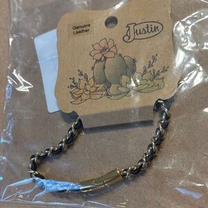 NWT Justin Genuine Leather and Metallic Woven Bracelet with Clasp